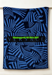 Navy Blue and Black Versace Geometric Pattern Fleece Throw Blanket IMG_1371